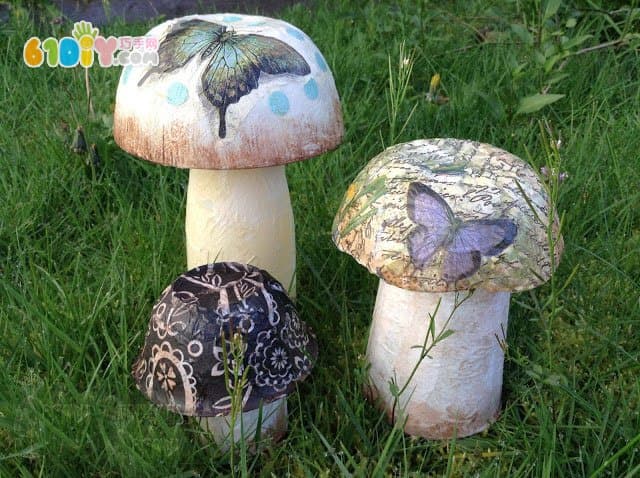 废弃物DIY制作花园装饰蘑菇