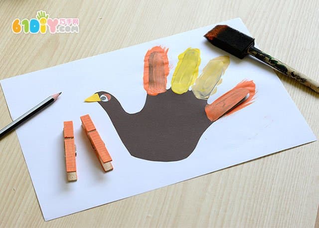 儿童DIY手印火鸡便签夹