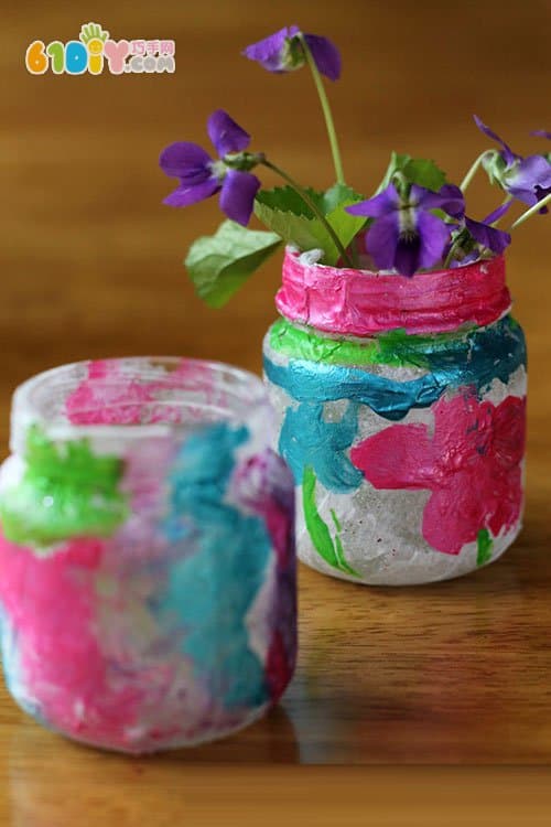 儿童手工制作涂鸦搓纸花瓶
