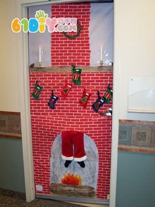 幼儿园圣诞节门装饰 圣诞壁炉