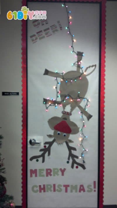 圣诞教室门布置 卡通驯鹿
