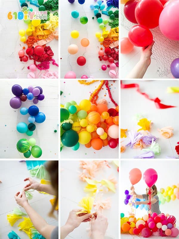 节日派对布置 彩虹色气球装饰
