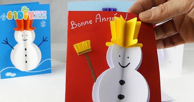 可爱的立体雪人新年卡制作过程