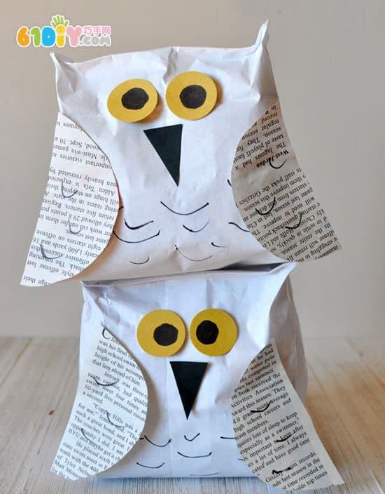 儿童手工制作胖乎乎的纸袋猫头鹰