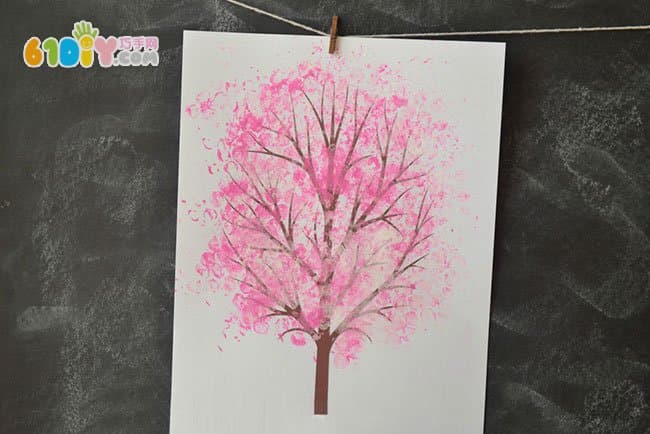春天儿童创意绘画桃树