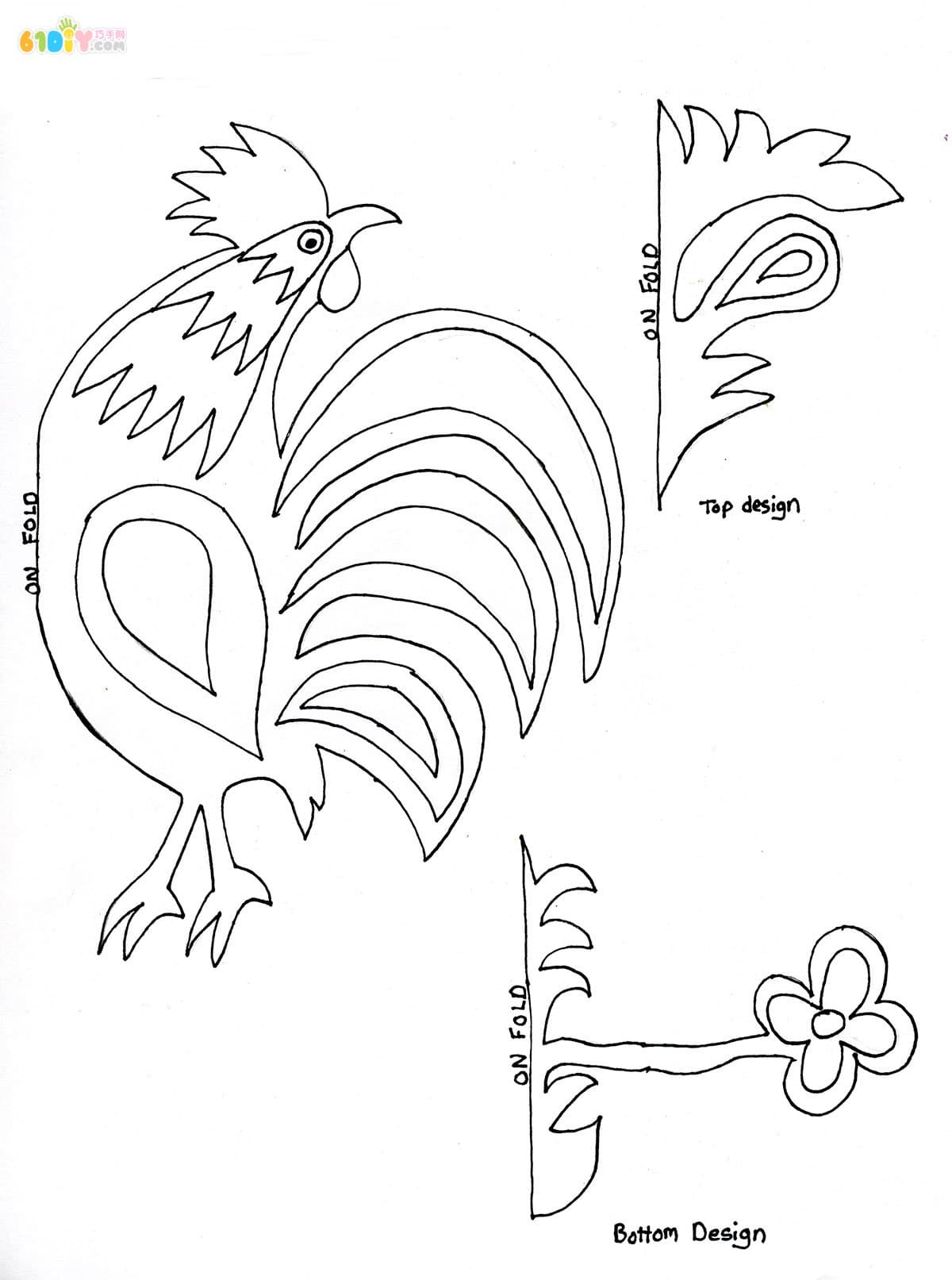 制作精美的公鸡剪纸贴画手工