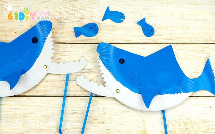 儿童纸盘创意 鲨鱼木偶
