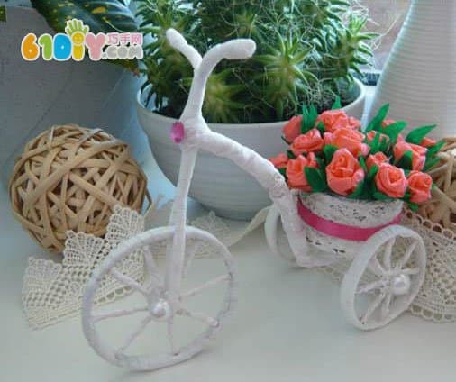 自制装饰摆件 载着鲜花的三轮车