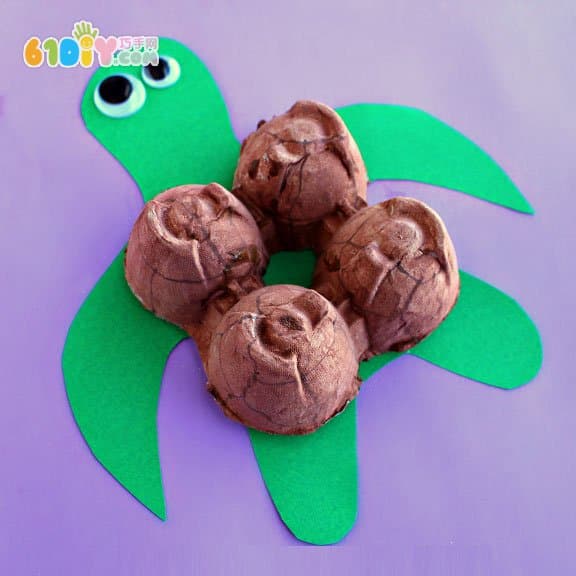 儿童利用鸡蛋托DIY制作可爱海龟