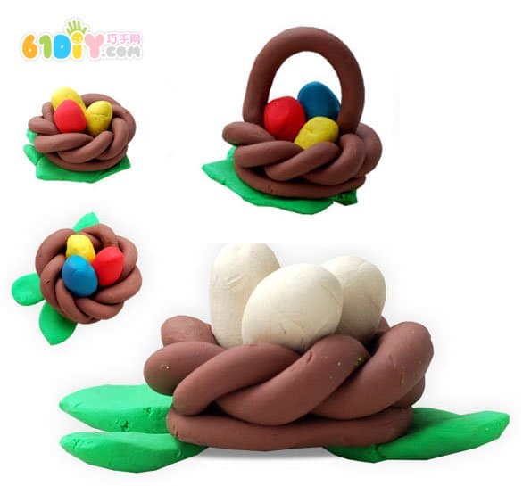 粘土制作彩蛋篮子和鸟巢