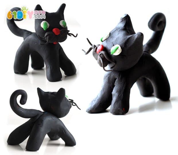 超轻粘土制作小黑猫
