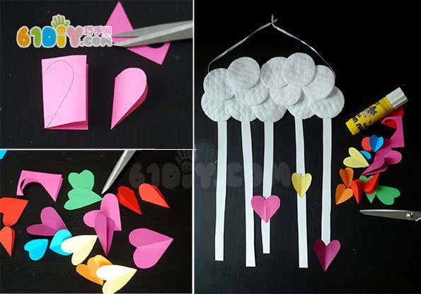 儿童手工制作美美的七彩雨云朵挂饰
