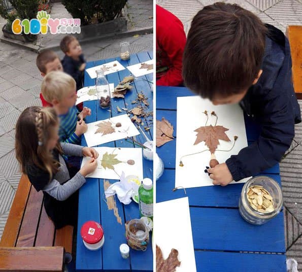 儿童秋天制作树叶小人贴画