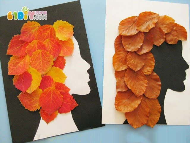 秋天创意树叶人像贴画