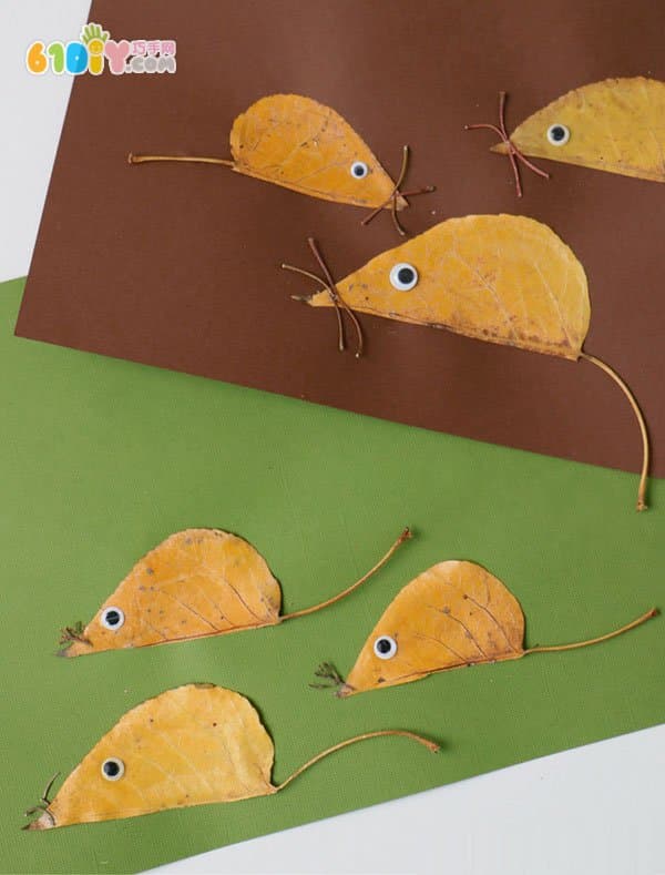 儿童秋天树叶贴画手工 可爱小老鼠