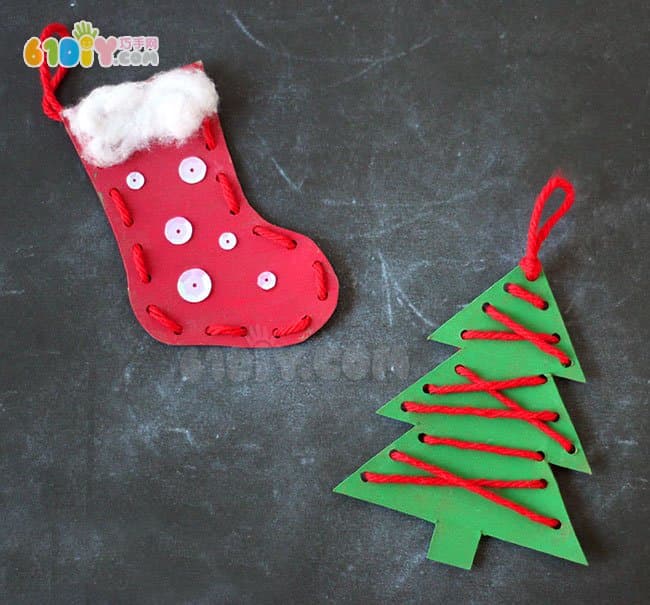 圣诞节儿童手工制作穿线圣诞袜和圣诞树