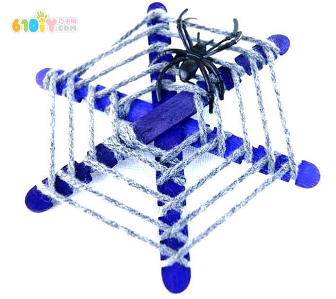 万圣节制作 儿童DIY制作雪糕棒蜘蛛网
