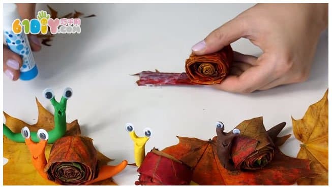 儿童手工制作树叶粘土蜗牛