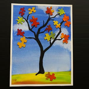 旧拼图DIY秋天的树叶贴画