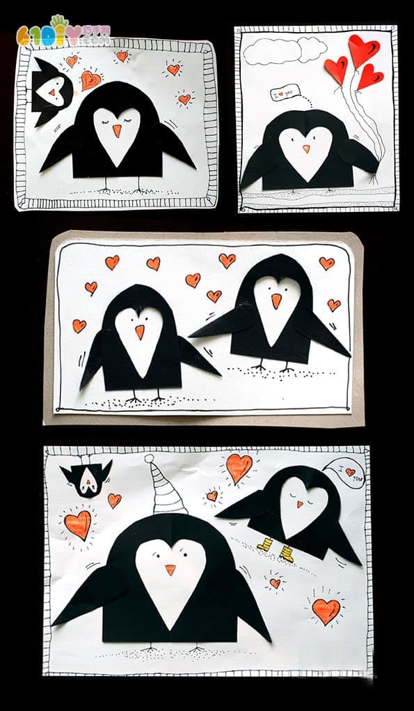 母亲节儿童剪纸贴画制作 企鹅妈妈和宝宝