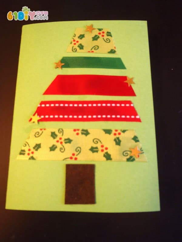 简单的丝带圣诞树贺卡制作