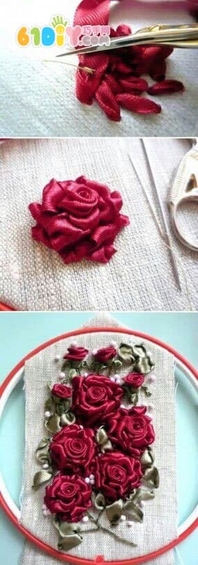 丝带手工玫瑰制作