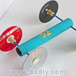 自制玩具车 光盘纸筒DIY制作弹力车