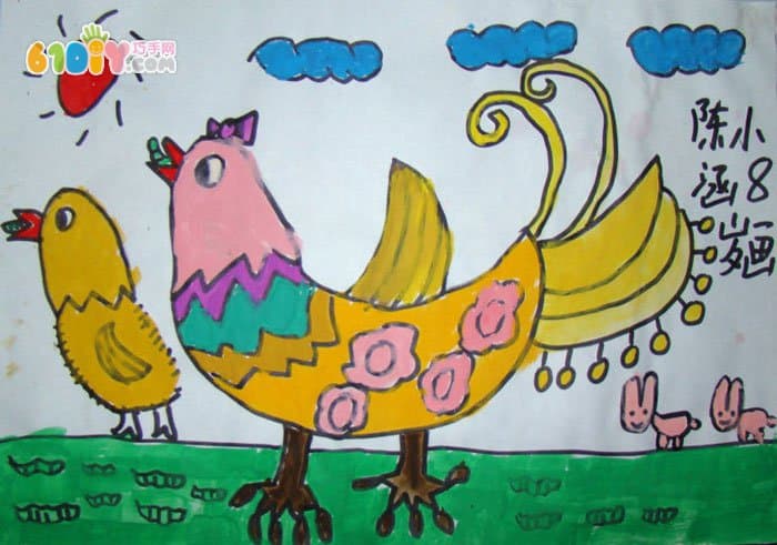 公鸡儿童画作品图片
