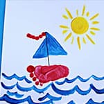 儿童绘画 脚印画帆船