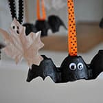万圣节儿童手工制作鸡蛋盒蝙蝠和树叶幽灵挂饰